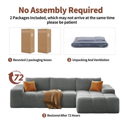 L-shaped modular combination sofa, no assembly required, deep seat sofa with 3 cushions, soft fabric upholstery, suitable for modern lounge chairs in living rooms and bedrooms - Sonkuki