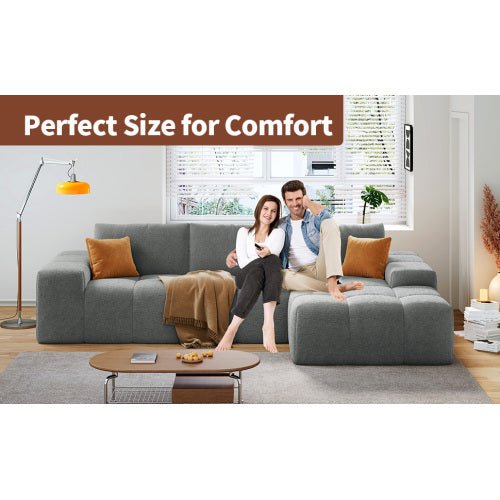 L-shaped modular combination sofa, no assembly required, deep seat sofa with 3 cushions, soft fabric upholstery, suitable for modern lounge chairs in living rooms and bedrooms - Sonkuki