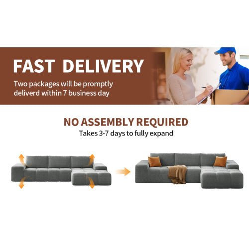 L-shaped modular combination sofa, no assembly required, deep seat sofa with 3 cushions, soft fabric upholstery, suitable for modern lounge chairs in living rooms and bedrooms - Sonkuki