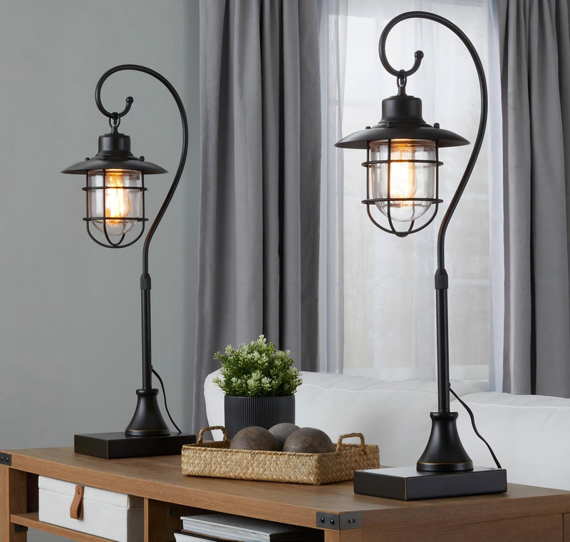 Landen 33" Contemporary Metal Task Lamp in Oil Rubbed Bronze with Clear Glass Shade from Grandview Gallery by LumiSource - Set of 2 - main product image