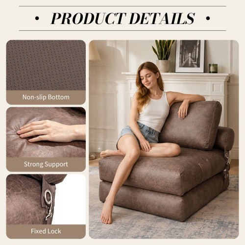 Lazy Sofa Bean Bag Chair,Folding Sofa Bed,Comfy Portable Convertible Fold Out Lounge Chairs for Living Room Bedroom.Tech Fabric with faux‑leather appearance,Brown - Sonkuki