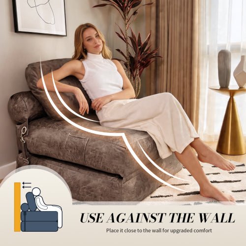 Lazy Sofa Bean Bag Chair,Folding Sofa Bed,Comfy Portable Convertible Fold Out Lounge Chairs for Living Room Bedroom.Tech Fabric with faux‑leather appearance,Brown - Sonkuki