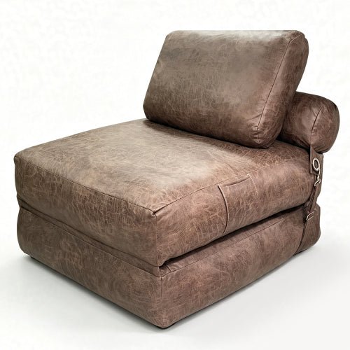 Lazy Sofa Bean Bag Chair,Folding Sofa Bed,Comfy Portable Convertible Fold Out Lounge Chairs for Living Room Bedroom.Tech Fabric with faux‑leather appearance,Brown - Sonkuki