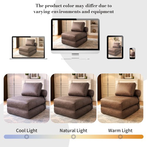 Lazy Sofa Bean Bag Chair,Folding Sofa Bed,Comfy Portable Convertible Fold Out Lounge Chairs for Living Room Bedroom.Tech Fabric with faux‑leather appearance,Brown - Sonkuki