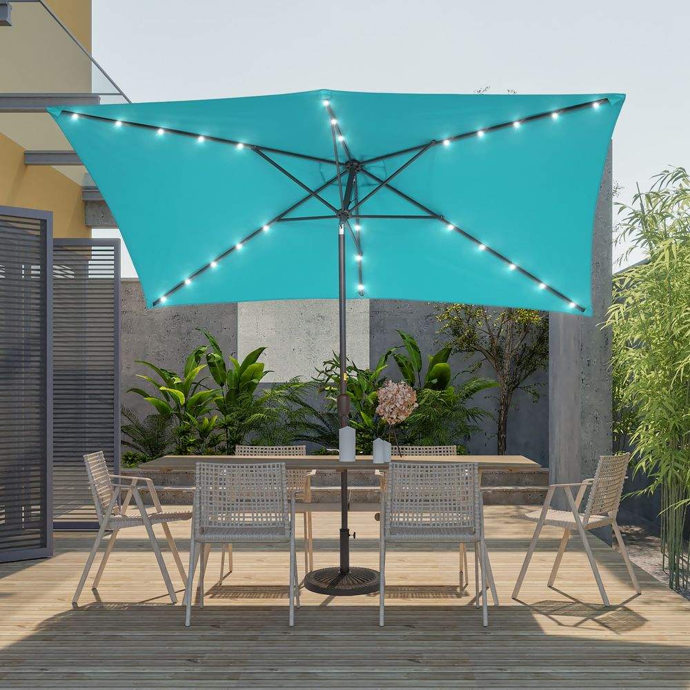 SONKUKI LED 10 x 6.5ft Aluminum Patio Market rectangle Outdoor Umbrellas with Solar Lights and Sturdy Ribs - Sonkuki