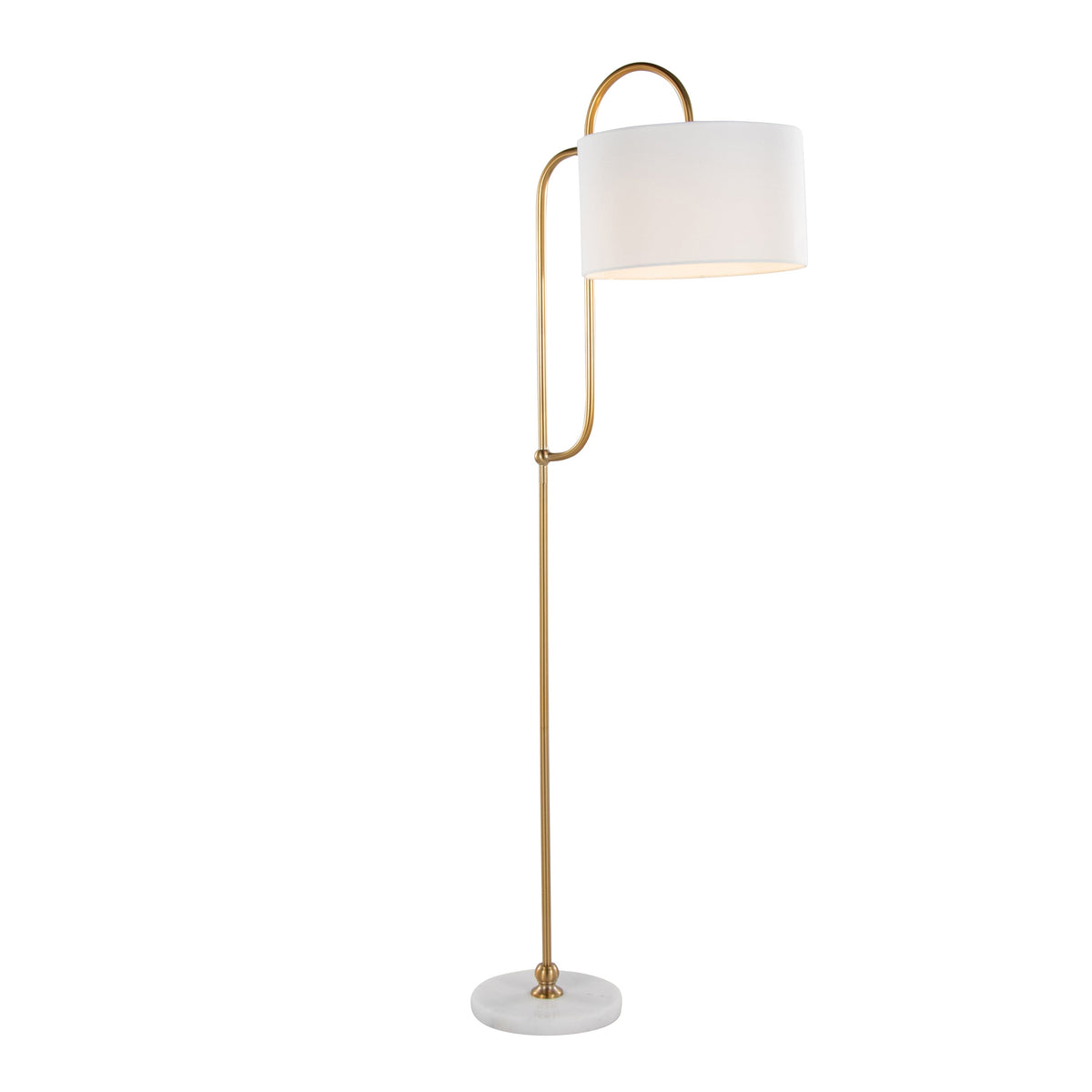 Leslie 63" Glam/art Deco Metal Floor Lamp in White Marble and Gold Metal with White Linen Shade by LumiSource - Sonkuki