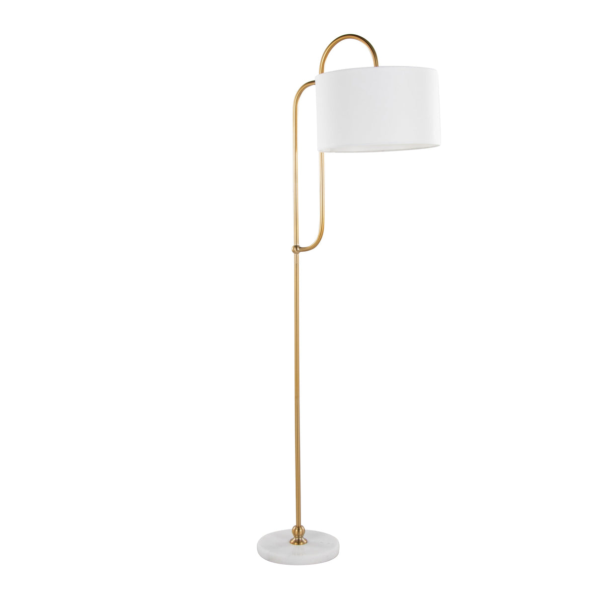 Leslie 63" Glam/art Deco Metal Floor Lamp in White Marble and Gold Metal with White Linen Shade by LumiSource - Sonkuki