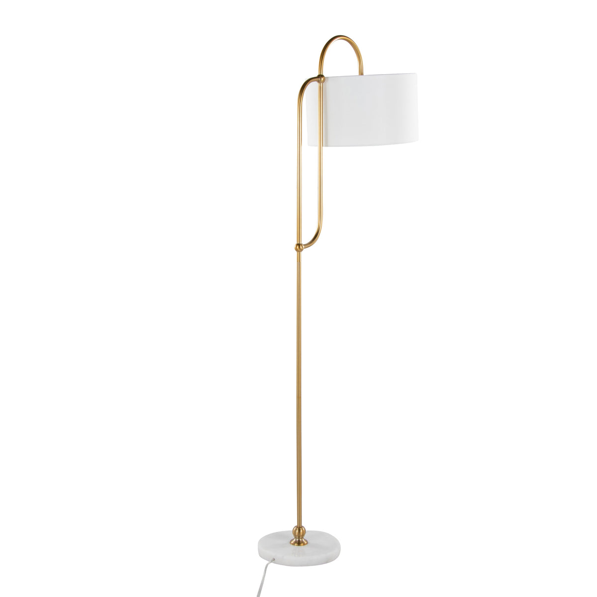 Leslie 63" Glam/art Deco Metal Floor Lamp in White Marble and Gold Metal with White Linen Shade by LumiSource - Sonkuki