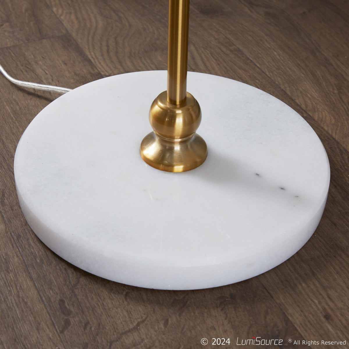 Leslie 63" Glam/art Deco Metal Floor Lamp in White Marble and Gold Metal with White Linen Shade by LumiSource - Sonkuki