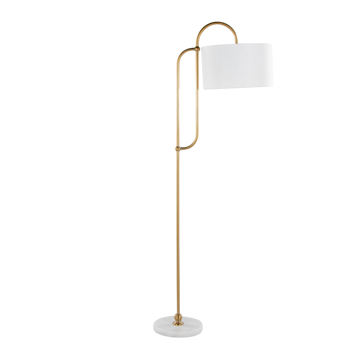Leslie 63" Glam/art Deco Metal Floor Lamp in White Marble and Gold Metal with White Linen Shade by LumiSource - Sonkuki