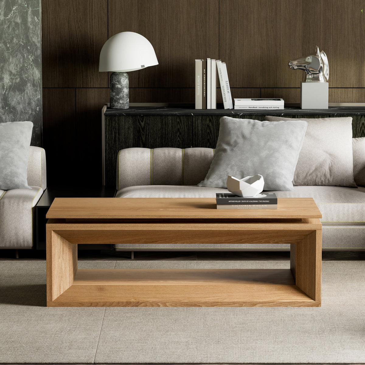 Lift-top Coffee Table Solid Wood Veneered Modern Coffee Table Accent Tea Table with Storage and Adjustable Height for Living Room, Bedroom, Apartment or Office - Sonkuki
