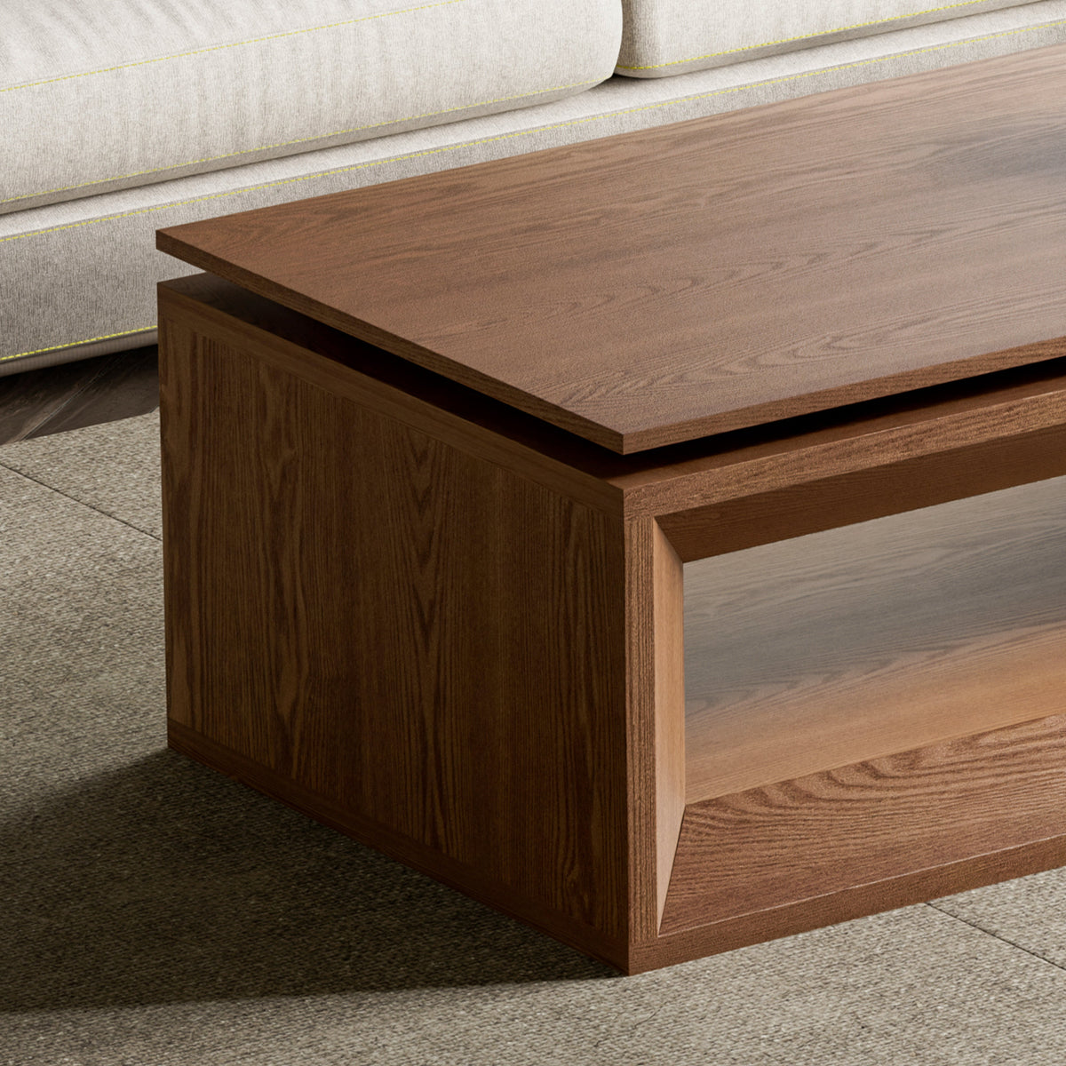 Lift-top Coffee Table Solid Wood Veneered Modern Coffee Table Accent Tea Table with Storage and Adjustable Height for Living Room, Bedroom, Apartment or Office - Sonkuki