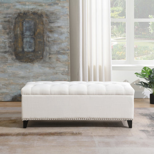 Linen-Look Tufted Storage Bench with Nailhead Trim - product image 2