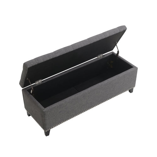 Linen-Look Tufted Storage Bench with Nailhead Trim - product image 11