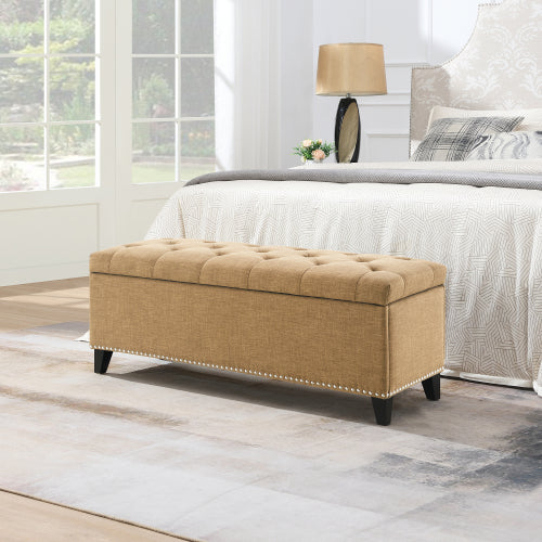 Linen-Look Tufted Storage Bench with Nailhead Trim - product image 12