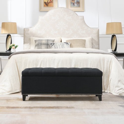 Linen-Look Tufted Storage Bench with Nailhead Trim - Sonkuki