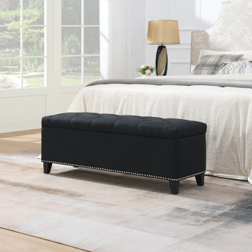 Linen-Look Tufted Storage Bench with Nailhead Trim - product image 16