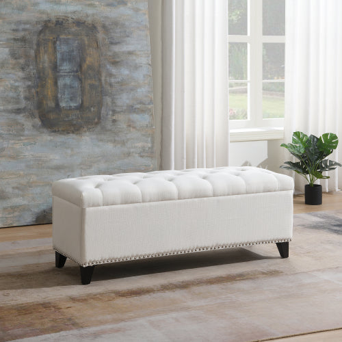 Linen-Look Tufted Storage Bench with Nailhead Trim - product image 3