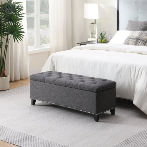 Linen-Look Tufted Storage Bench with Nailhead Trim - Sonkuki
