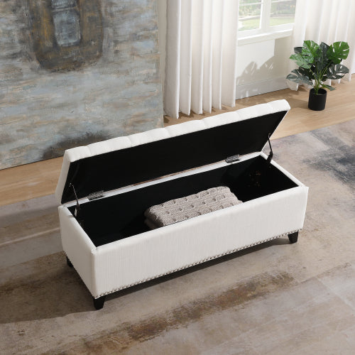 Linen-Look Tufted Storage Bench with Nailhead Trim - product image 4