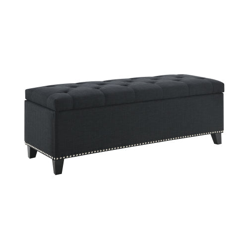 Linen-Look Tufted Storage Bench with Nailhead Trim - Sonkuki