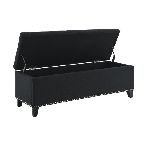 Linen-Look Tufted Storage Bench with Nailhead Trim - Sonkuki