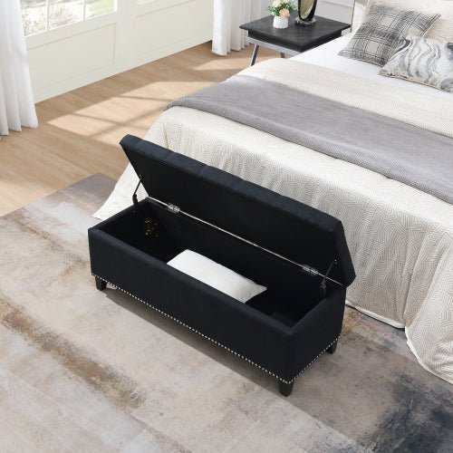 Linen-Look Tufted Storage Bench with Nailhead Trim - Sonkuki