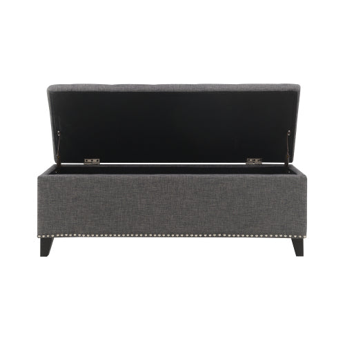 Linen-Look Tufted Storage Bench with Nailhead Trim - Sonkuki