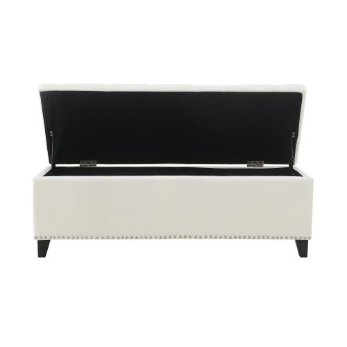Linen-Look Tufted Storage Bench with Nailhead Trim - Sonkuki