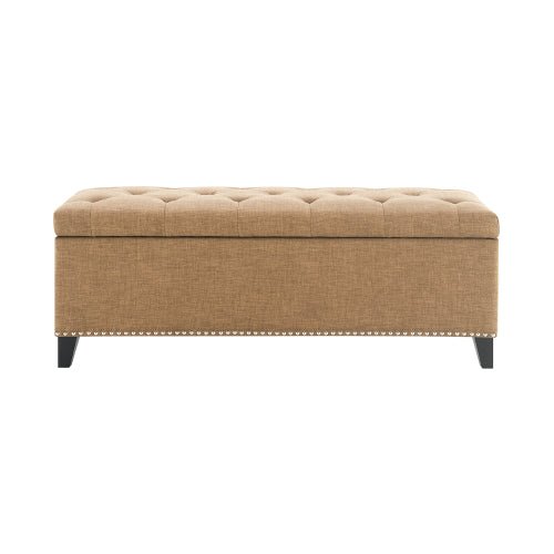 Linen-Look Tufted Storage Bench with Nailhead Trim - Sonkuki