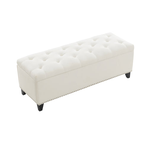 Linen-Look Tufted Storage Bench with Nailhead Trim - product image 8