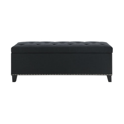 Linen-Look Tufted Storage Bench with Nailhead Trim - Sonkuki