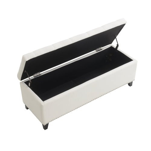 Linen-Look Tufted Storage Bench with Nailhead Trim - Sonkuki
