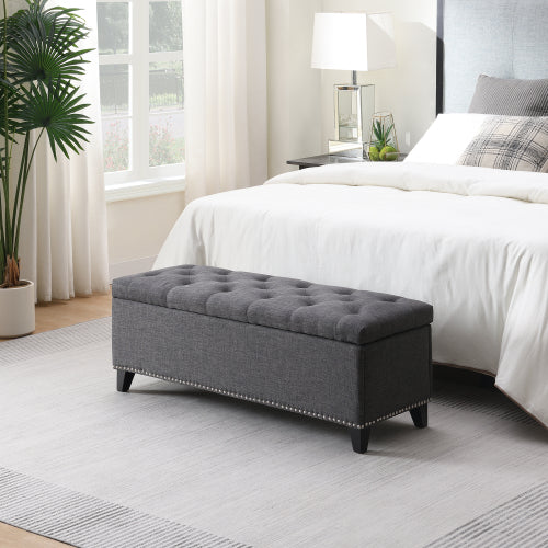 Linen-Look Tufted Storage Bench with Nailhead Trim - product image 9