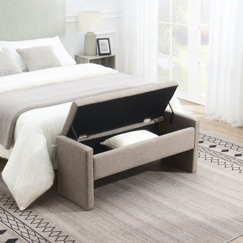 Linen-Look Upholstered Bench with Square Padded Arms - product image 2
