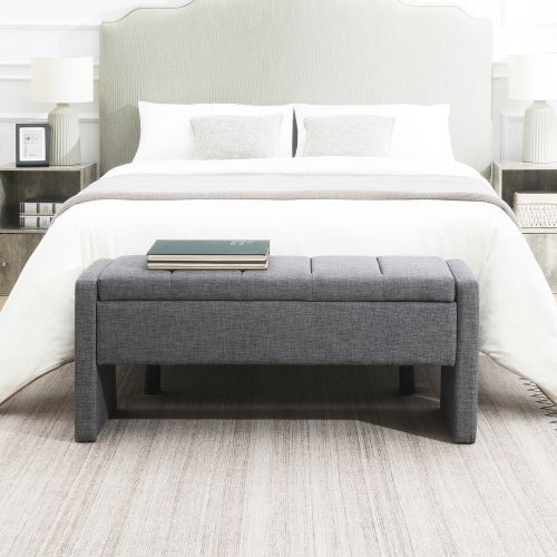 Linen-Look Upholstered Bench with Square Padded Arms - Sonkuki