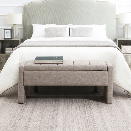 Linen-Look Upholstered Bench with Square Padded Arms - product image 3