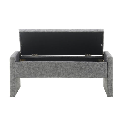 Linen-Look Upholstered Bench with Square Padded Arms - Sonkuki