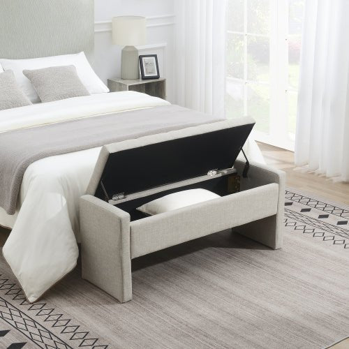 Linen-Look Upholstered Bench with Square Padded Arms - Sonkuki