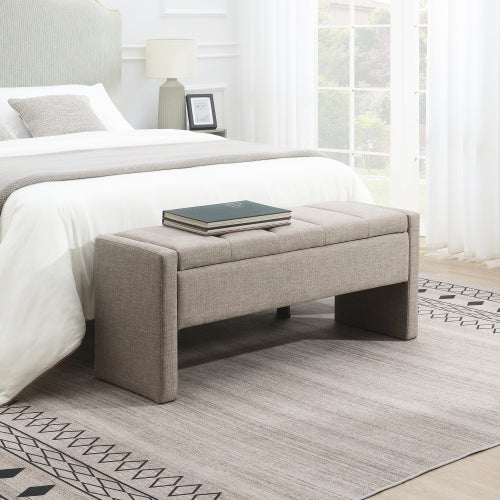 Linen-Look Upholstered Bench with Square Padded Arms - product image 4