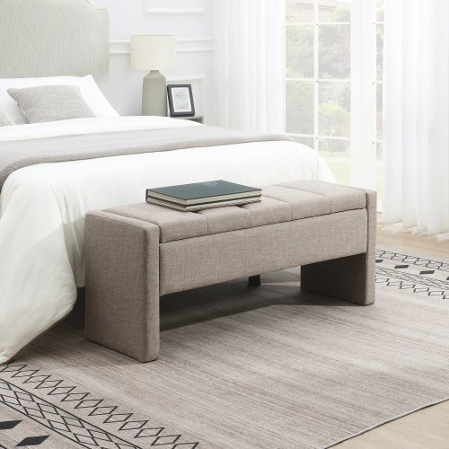 Linen-Look Upholstered Bench with Square Padded Arms - Sonkuki