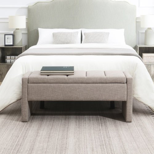 Linen-Look Upholstered Bench with Square Padded Arms - Sonkuki