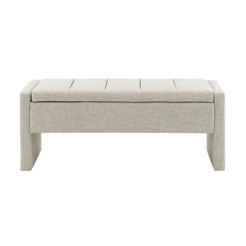Linen-Look Upholstered Bench with Square Padded Arms - Sonkuki