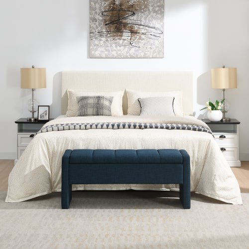 Linen-Look Upholstered Bench with Square Padded Arms - Sonkuki