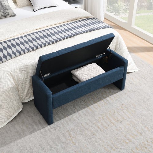 Linen-Look Upholstered Bench with Square Padded Arms - Sonkuki