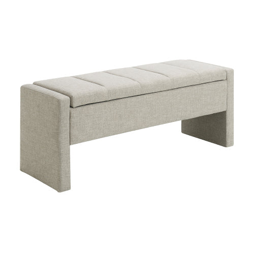 Linen-Look Upholstered Bench with Square Padded Arms - Sonkuki