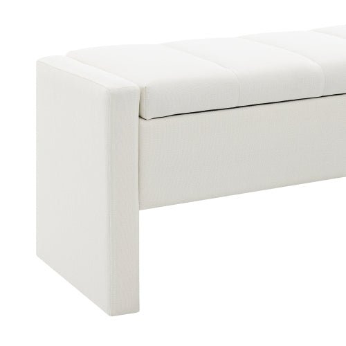 Linen-Look Upholstered Bench with Square Padded Arms - Sonkuki