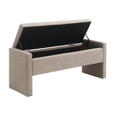 Linen-Look Upholstered Bench with Square Padded Arms - Sonkuki