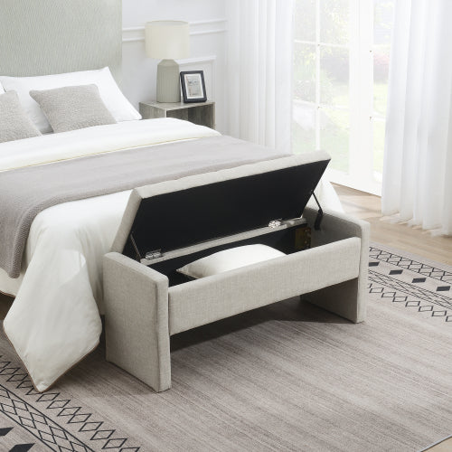 Linen-Look Upholstered Bench with Square Padded Arms - product image 8