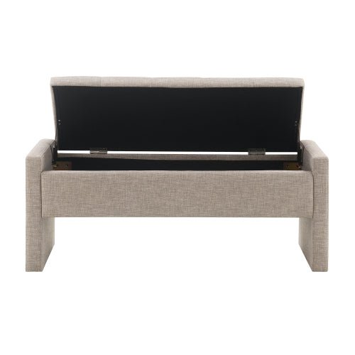 Linen-Look Upholstered Bench with Square Padded Arms - Sonkuki